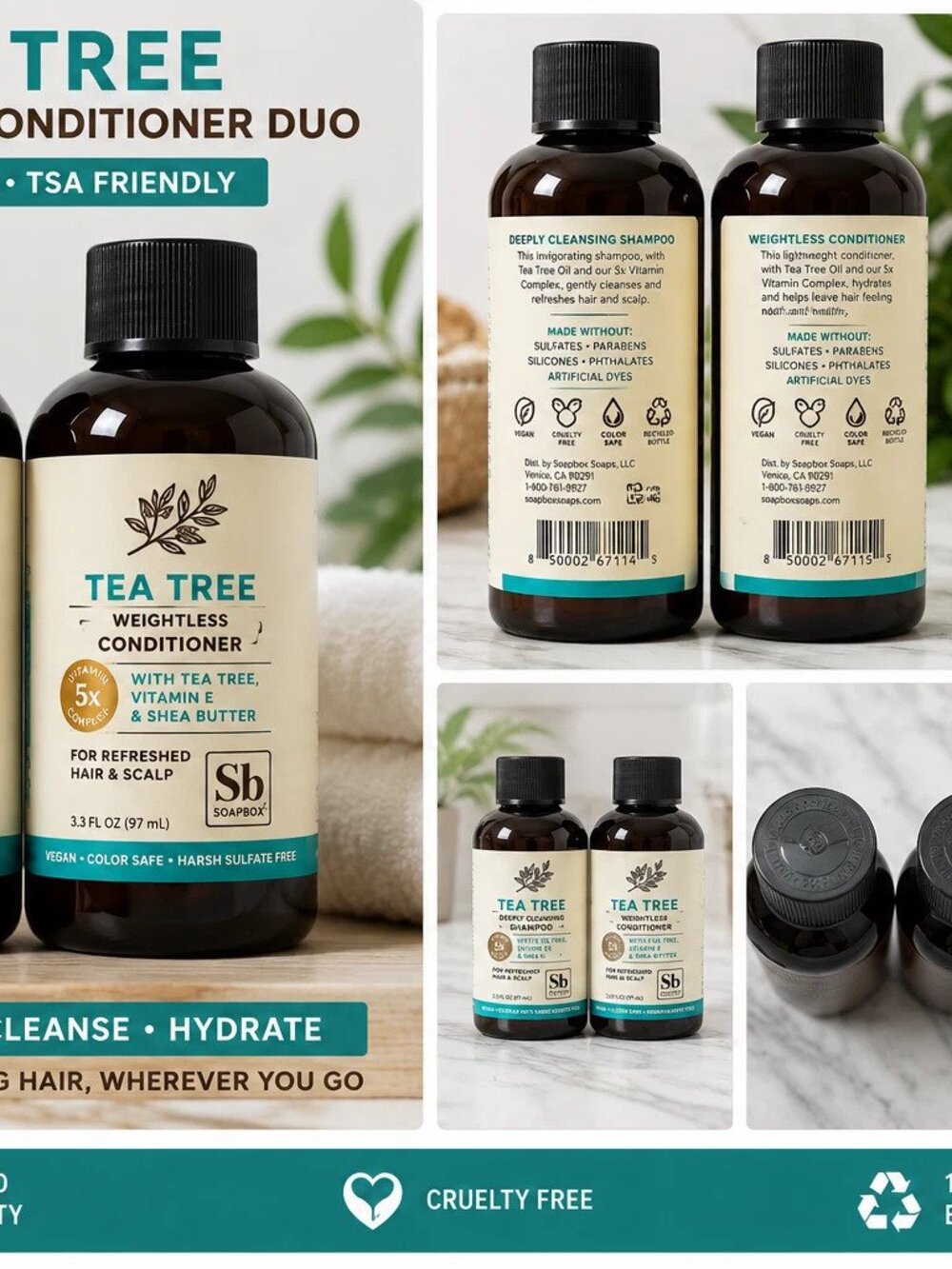 Soapbox Tea Tree Shampoo Conditioner Travel Duo
